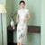 Mandarin Collar Cap Sleeve Tea Length Floral Chiffon Ao Dai Dress