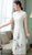 Mandarin Collar Cap Sleeve Tea Length Floral Chiffon Ao Dai Dress