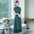 Mandarin Collar Cap Sleeve Tea Length Floral Chiffon Ao Dai Dress