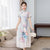 Robe Ao Dai à col mandarin et à manches longues en mousseline de soie fleurie