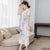 Mandarin Collar Cap Sleeve Full Length Floral Chiffon Ao Dai Dress