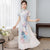 Mandarin Collar Cap Sleeve Full Length Floral Chiffon Ao Dai Dress