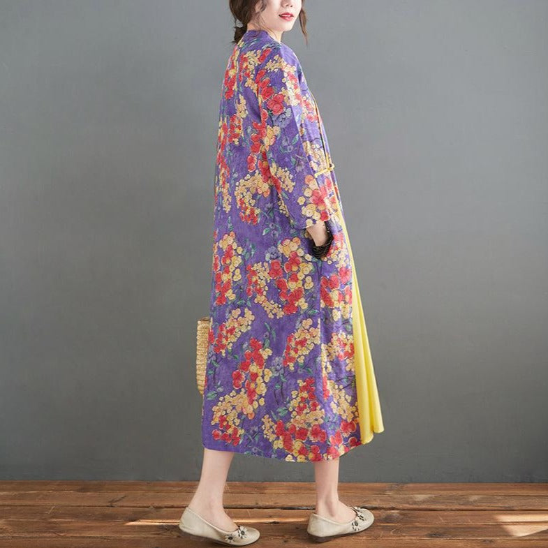 Long Sleeve Mandarin Collar Hanfu Traiditonal Floral Chinese Costume