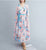 V Neck Hanfu Floral Causal Dress Traiditonal Chinese Costume with Belt