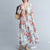 V Neck Hanfu Floral Causal Dress Traiditonal Chinese Costume with Belt