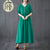 Signature Cotton V Neck Tea Length Oriental Casual Dress