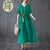 Signature Cotton V Neck Tea Length Oriental Casual Dress