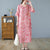 Robe décontractée de style chinois en tissu ramie floral à manches à volants et col rond