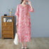 Round Neck Ruffle Sleeve Floral Ramie Fabric Chinese Style Casual Dress