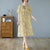 Round Neck Floral Ramie Fabric Cheongsam Chinese Style Casual Dress