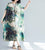 Vestido casual de estilo chino con bata de tela de ramio con patrón de paisaje
