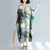 Vestido casual de estilo chino con bata de tela de ramio con patrón de paisaje