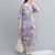 Round Neck Half Sleeve Floral Ramie Fabric Chinese Style Casual Dress