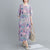 Round Neck Half Sleeve Floral Ramie Fabric Chinese Style Casual Dress