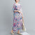 Round Neck Half Sleeve Floral Ramie Fabric Chinese Style Casual Dress