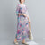 Vestido casual de estilo chino de tela de ramio floral de media manga con cuello redondo
