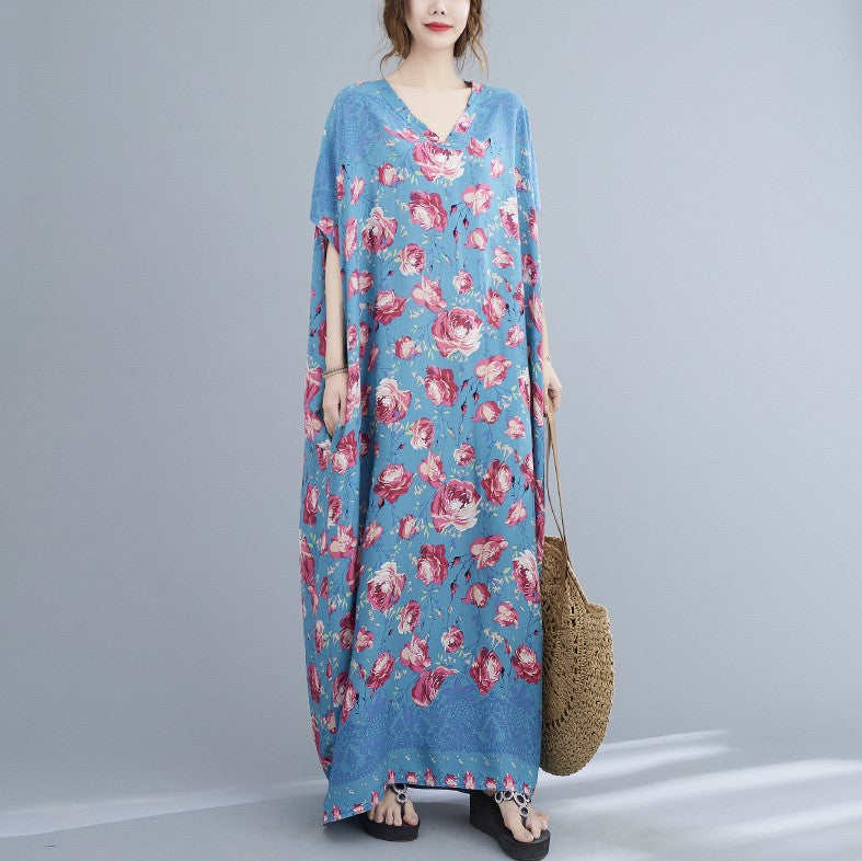 Floral Signature Cotton Robe Chinese Style Casual Dress Boho Dress