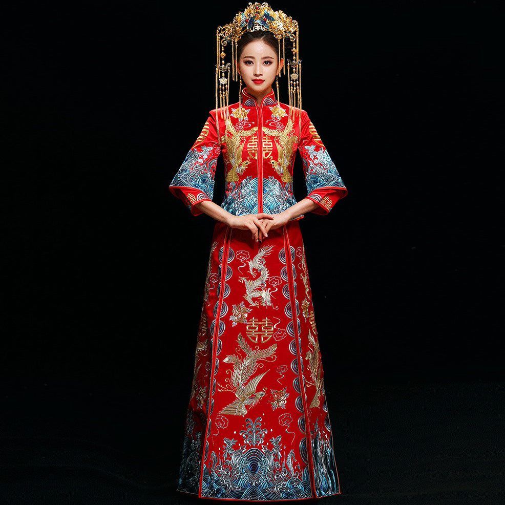 Mandarin Sleeve Dragon & Phoenix Embroidery Traditional Chinese Weddin ...