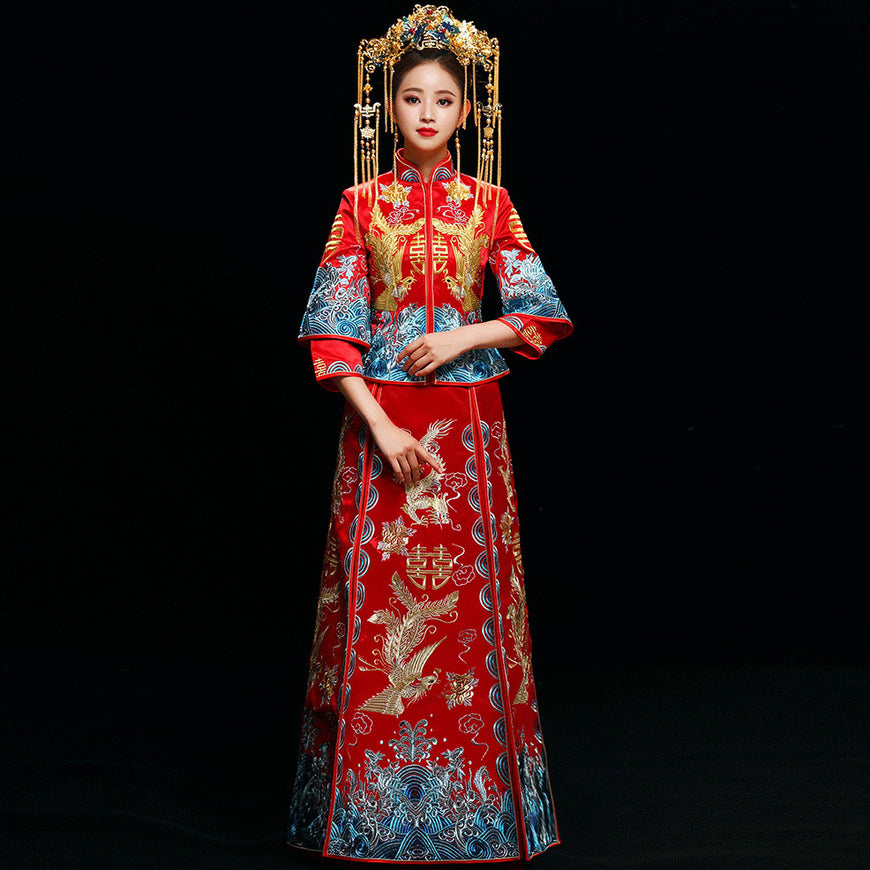Mandarin Sleeve Dragon & Phoenix Embroidery Traditional Chinese Wedding Suit