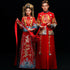 Traje de novio chino tradicional con brocado bordado de dragón y fénix