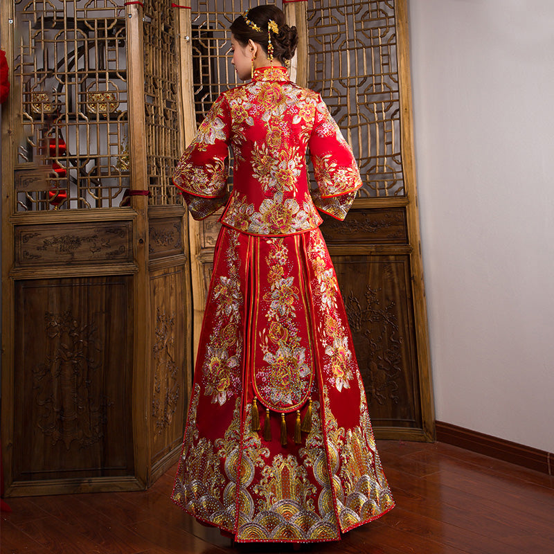Mandarin Collar Floral Embroidery Traditional Chinese Wedding Suit