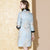 3/4 Sleeve Floral Brocade Fur Edge Mini Cheongsam Wadded Chinese Dress