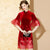 Ruffle Sleeve Floral Embroidery Velvet & Tulle Joint Cheongsam Dress