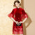 Ruffle Sleeve Floral Embroidery Velvet & Tulle Joint Cheongsam Dress