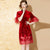 Ruffle Sleeve Floral Embroidery Velvet & Tulle Joint Cheongsam Dress