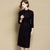 Stripes Pattern Velevet Cheongsam Knee Length Evening Dress