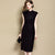 Stripes Pattern Cap Sleeve Velevet Cheongsam Evening Dress