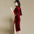 Ruffle Sleeve Knee Length Velvet Cheongsam Chinese Style Mother Dress