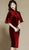Vestido de madre de estilo chino Cheongsam de terciopelo con manga con volantes hasta la rodilla