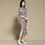 Tea Length Half Sleeve Floral Signature Cotton Cheongsam Chinese Dress