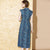 Tea Length Cap Sleeve Floral Signature Cotton Cheongsam Chinese Dress