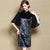 Ruffle Sleeve Stripes Pattern Knee Length Cheongsam Chinese Dress