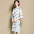 3/4 Sleeve Cheongsam Top Short Pleated Skirt Chinese Dress