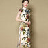 Cap Sleeve Tea Length Floral Mulberry Silk Cheongsam Chinese Dress