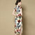 Cap Sleeve Tea Length Floral Mulberry Silk Cheongsam Chinese Dress