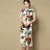 Cap Sleeve Tea Length Floral Mulberry Silk Cheongsam Chinese Dress