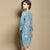3/4 Ärmel knielanges chinesisches Kleid in A-Linie mit Blumenmuster aus Baumwolle