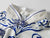 Vestido chino cheongsam con cuello mandarín y manga casquillo azul y blanco con patrón de porcelana