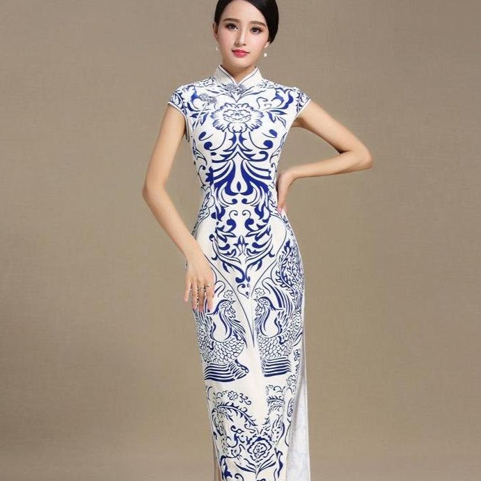 blue and white china pattern dress Cobalt Blue & China White Folk Art Pattern" A-Line Dress for Sale by micklyn
