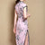 Mandarin Collar Cap Sleeve Tea Length Cheongsam Floral Chinese Dress