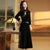 Floral Embroidery Flocking Cheongsam Top & Loose Pants Chinese Costume Suit