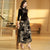Flocking Cheongsam Top & Floral Loose Pants Chinese Costume Suit