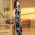 Cap Sleeve Tea Length Floral Velvet Cheongsam Chinese Style Evening Dress