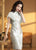 Vestido chino de estilo chino Cheongsam retro de algodón elegante con mangas abullonadas