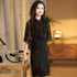 Puff Sleeve Floral Flocking Retro Cheongsam Shanghai Style Chinese Dress