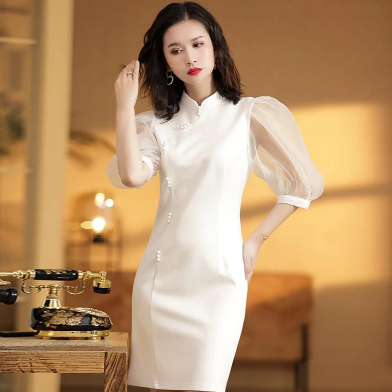 knee length balloon dress Round Neck Balloon Hem A-Line Knee-Length Dress For Women at Saudi